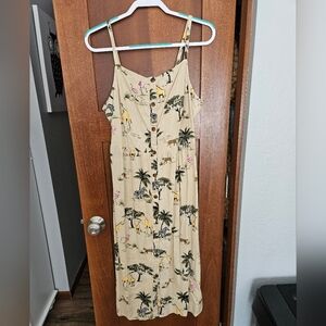 Old Navy Beige Tropical Print Midi Dress